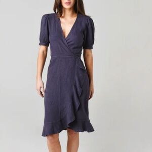 Honorine Edie Linen lWrap Dress Womens XS Black